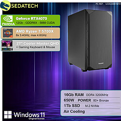 Sedatech Pack PC Gamer Silent Silent • AMD Ryzen 7 5700X • RTX4070 • 16Go RAM • 1To SSD M.2 • Windows 11 • Moniteur 27''