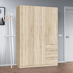 Dansmamaison Armoire 3 portes battantes + 3 tiroirs Chêne - WAO