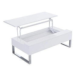 Vente-Unique Table basse avec plateau relevable - MDF et métal chromé - Blanc laqué - SECALI pas cher