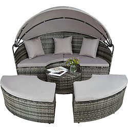 Helloshop26 Bain de soleil transat meuble jardin rond modulable gris 2208062