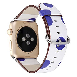 Avis Wewoo Bracelet blanc et bleu pour Apple Watch Series 3 & 2 & 1 38mm Mode Base Dot Motif Véritable En Cuir Montre-Bracelet Bande