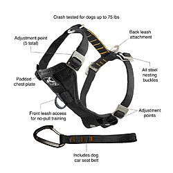 Kurgo Harnais de sécurité pour chien, Système d'attache sur ceinture de sécurité universel avec mousqueton , Taille: M ? Adapté pour chiens de taille moyenne, Taille ajustable, Noir, Enhanced Strength Tru-Fit Smart Harness, 01802