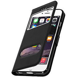 Avizar Housse iPhone 6/iPhone 6S Etui Clapet 2x Fenêtre Coque Silicone Gel - Noir