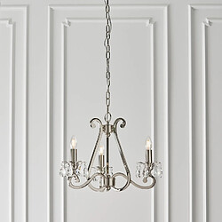 Avis Interiors 1900 Chandelier Oksana, nickel poli, pendeloques cristal, 3 éclairages