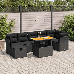 vidaXL Salon de jardin avec coussins 8 pcs noir résine tressée acacia