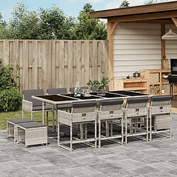 Maison Chic Ensemble à manger d'extérieur 13 pcs avec coussins,Salon de jardin,Mobilier de jardin gris clair rotin -GKD157473