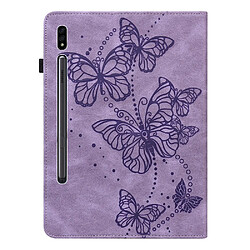 Etui en PU impression de papillons avec porte-carte violet pour votre Samsung Galaxy Tab S7