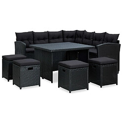 Maison Chic Salon de jardin 6 pcs + coussins - Mobilier/Meubles de jardin - Table et chaises d'extérieur Résine tressée Noir -MN24143