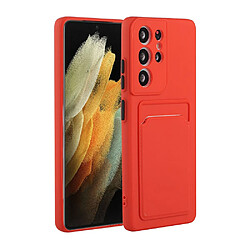 Coque en TPU Qualité avec porte-carte rouge pour votre Samsung Galaxy S21 Ultra 5G