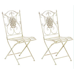 Decoshop26 Lot de 2 chaises de jardin balcon terrasse design rustique pliable en métal crème vieilli 10_0002874