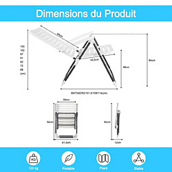 Helloshop26 Chaise de jardin pliante en pp avec dossier réglable à 7 niveaux fauteuil d’extérieur avec cadre métal pour plage piscine blanc 20_0005121 pas cher