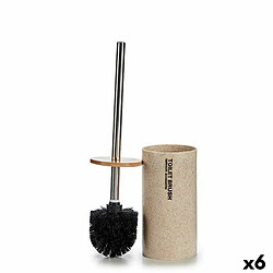 Berilo Brosse de salle de wc Beige Argenté Métal Résine Bambou 9,6 x 37,5 x 9,6 cm (6 Unités)