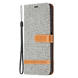 Etui en PU Tissu de jeans de couleurs assorties avec dragonne gris pour votre Samsung Galaxy A22 5G (EU Version)