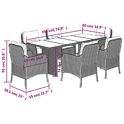 vidaXL Ensemble à manger de jardin et coussins 7 pcs marron rotin pas cher