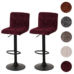 Mendler Lot de 2 tabourets de bar HWC-G87, tabouret de bar, réglable en hauteur pivotant, tissu chenille (465g/m²) ~ bordeaux