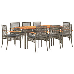 Maison Chic Ensemble à manger d'extérieur 9 pcs avec coussins,Salon de jardin gris résine tressée -GKD574326