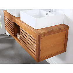 Vente-Unique Meuble de salle de bain suspendu en bois d'acacia avec double vasque et miroirs - 130 cm - PENEBEL