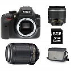 Appareil Photo Nikon Reflex - D3400 + Objectif 18-55 mm + Objectif 55-200 mm + Sac Photo + Carte SD 8Go