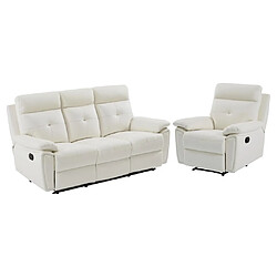 Vente-Unique Canapé 3 places et fauteuil relax en cuir blanc VINETA