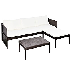 vidaXL Salon de jardin 3 pcs avec coussins résine tressée marron