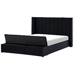 Beliani Lit double en velours noir avec banc coffre 180 x 200 cm NOYERS