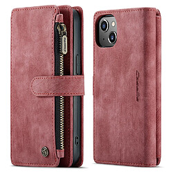 Caseme Etui en PU + TPU antichoc, support avec poche zippée, antichoc rouge pour votre Apple iPhone 13 6.1 pouces