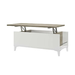 Table basse avec plateau relevable - Blanc/Chene - L 100 x P 50/72 x H 42/55 cm - EVAN