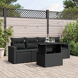 vidaXL Salon de jardin 5 pcs avec coussins noir résine tressée