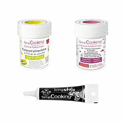 Scrapcooking 2 colorants alimentaires pourpre-vert citron + Stylo glaçage noir