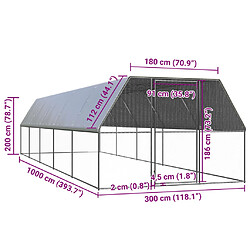 Acheter vidaXL Poulailler 3x10x2 m Acier galvanisé