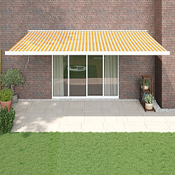 Maison Chic Store banne | Auvent rétractable de porte | Marquise Brise-soleil jaune et blanc 5x3 m tissu et aluminium -GKD36649