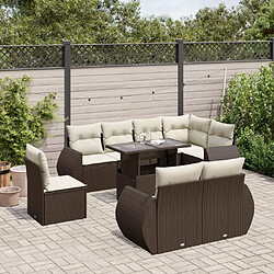 vidaXL Salon de jardin avec coussins 9 pcs marron résine tressée