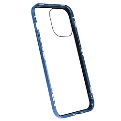 Coque en cadre métallique antichoc, cadre anti-bruit, double face avec fermeture magnétique pour votre iPhone 14 Pro Max - bleu foncé