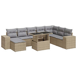 vidaXL Salon de jardin avec coussins 9 pcs beige résine tressée