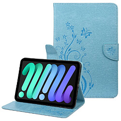 Etui en PU motif de papillons et de fleurs avec support bleu pour votre iPad mini (2021)