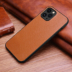 Coque en TPU + cuir véritable texture litchi, anti-écaillage pour votre iPhone 14 Pro - marron