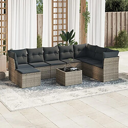 Maison Chic Salon de jardin 9 pcs avec coussins | Ensemble de Table et chaises | Mobilier d'Extérieur gris résine tressée -GKD72524