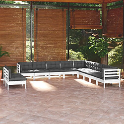 Maison Chic Salon de jardin 11 pcs avec coussins | Ensemble de Table et chaises | Mobilier d'Extérieur blanc bois de pin solide -GKD69126