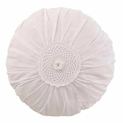 Paris Prix Coussin Rond en Coton Dentelle 40cm Blanc