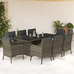 Maison Chic Ensemble à manger d'extérieur 9 pcs avec coussins,Salon de jardin gris résine tressée -GKD221926