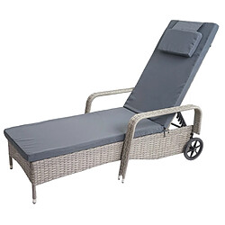 Decoshop26 Chaise longue relaxation transat de jardin bain de soleil poly rotin gris housse gris 04_0004239