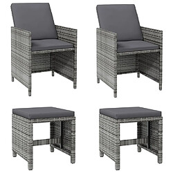 vidaXL Jeu de chaise et tabouret de jardin 4 pcs Résine tressée Gris