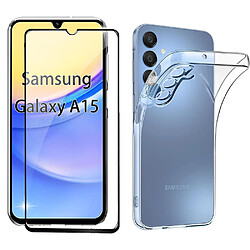 Xeptio Pack coque transparente en TPU et protection écran complet vitre full cover noir en verre trempé pour Samsung Galaxy A15 4G / Galaxy A15 5G -