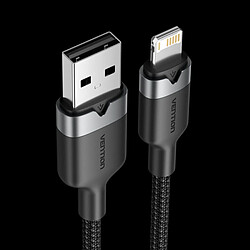 Câble de Charge USB-A/Lightning Vention - Aluminium et Coton Tressé - 480Mbps - 2,4A - 2m - Couleur Noir