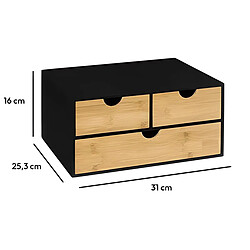 Pegane Organiseur de rangement de bureau avec 3 tiroirs coloris naturel, noir - Longueur 32,5 x Profondeur 23,5 x Hauteur 15 cm