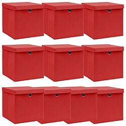 Maison Chic Lot de 10 Boîtes de rangement,Boîtes de stockage et couvercles Rouge 32x32x32cm Tissu -MN416586