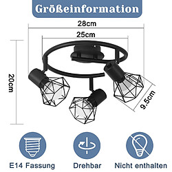 Avis NETTLIFE 3 Spots de Plafond Rond E14 Noir Rétro Pivotants en Métal pour Chambre Salon Étude Couloir, Max. 25W (Ampoules Non Incluses)