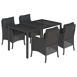 vidaXL Ensemble à manger de jardin coussins 5pcs Noir Résine tressée