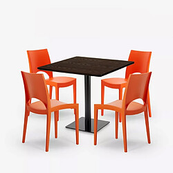 Avis Grand Soleil Ensemble Table 90x90cm Horeca et 4 Chaises Empilables Bar Restaurant Prince - Orange