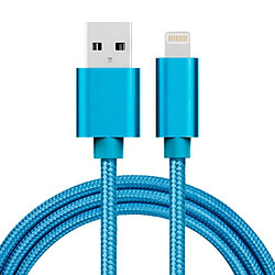 Wewoo Câble bleu pour iPhone X / 8 & 8 Plus / 7 & 7 Plus / 6 & 6s & 6 Plus & 6s Plus / iPad 1m 3A style métallique tissé tête Lightning à de données / chargeur USB,